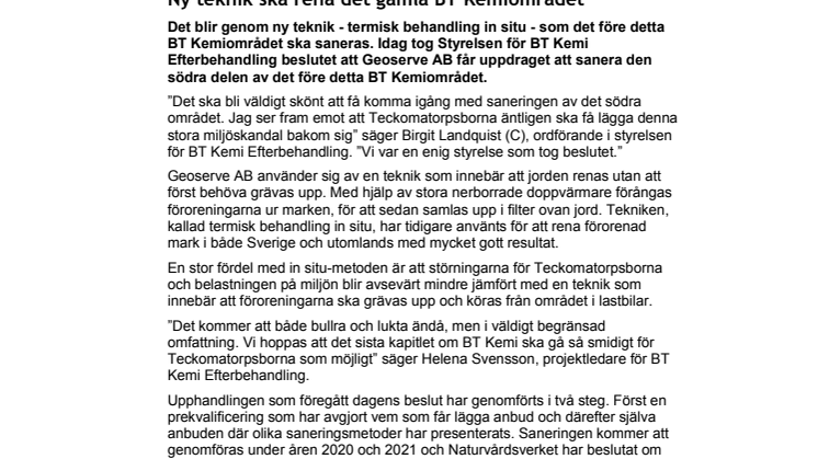 Ny teknik ska rena det gamla BT Kemiområdet