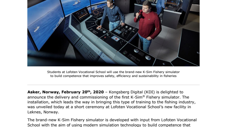 Kongsberg Digital unveil first K-Sim Fishery simulator at Lofoten Vocational School