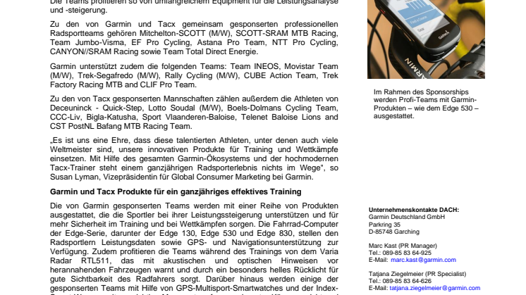 Gemeinsames Engagement für den Profi-Radsport von Garmin und Tacx 