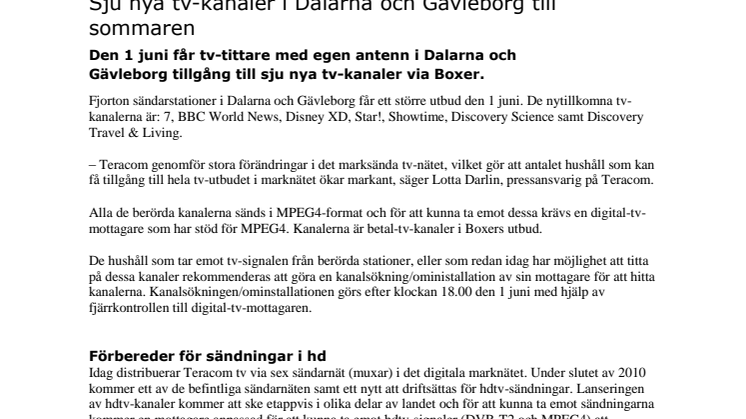 Sju nya tv-kanaler i Dalarna och Gävleborg till sommaren