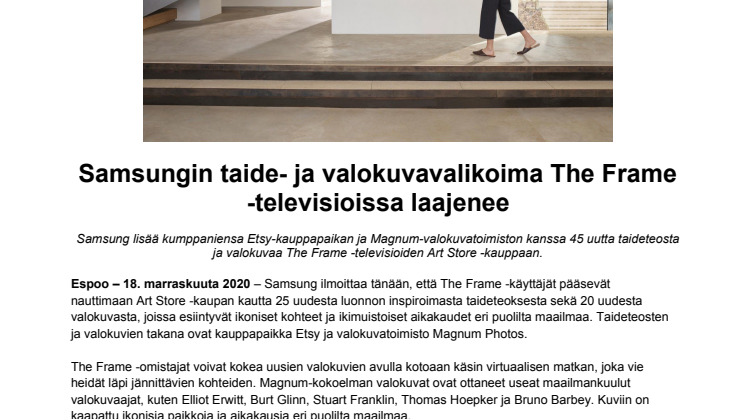 Samsungin taide- ja valokuvavalikoima The Frame -televisioissa laajenee