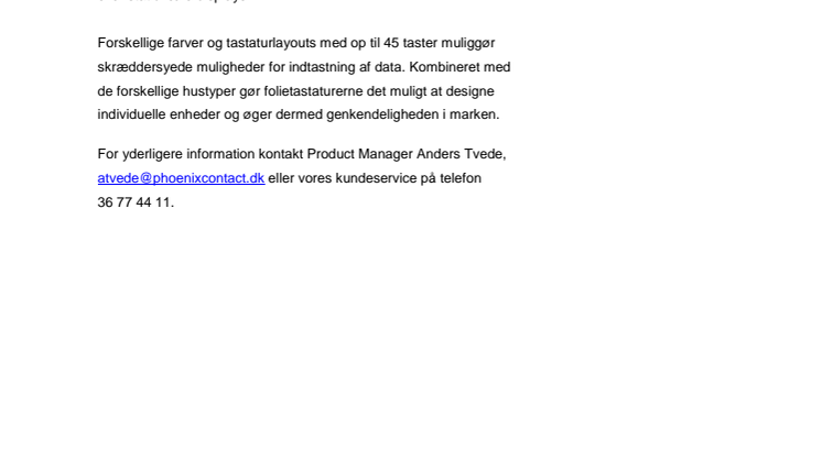 Folietastatur til operatørgrænseflader