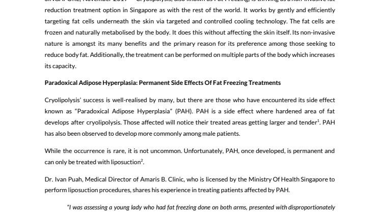 Little-known Permanent Side Effects of Cryolipolysis (Fat Freezing Treatments)