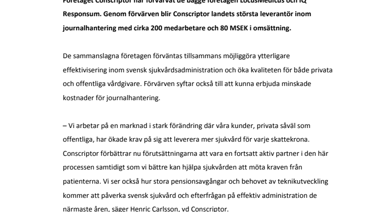 Conscriptor förvärvar - blir störst i Sverige på journalhantering