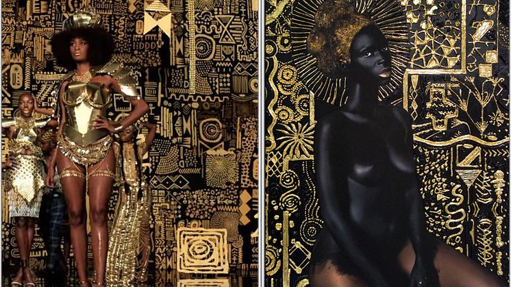 Kendrick Lamar's video (on the left) and Lina Iris Viktor's artwork (on the right)