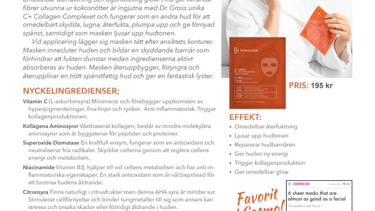 NYHET - Dr. Dennis Gross C + Collagen Biocellulose Brightening Treatment Mask