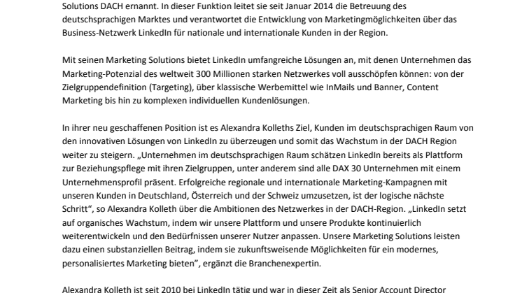 LinkedIn als Marketing-Kanal: Alexandra Kolleth baut Angebot des Business-Netzwerkes im deutschsprachigen Raum aus
