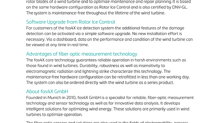 fos4X system for damage detection on rotor blades recertified by DNV-GL