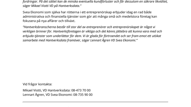 Svea Ekonomi och Hantverksdata gör gemensam sak för hantverksbranscherna