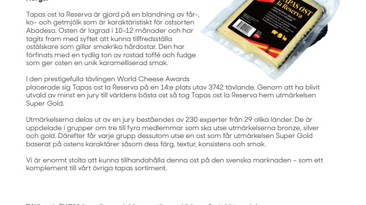 Vår nya Tapas ost La Reserva prisad på World Cheese Awards
