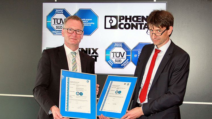 Phoenix Contact awarded certification in accordance with IEC 62443-4-1 and 2-4 by TÜV SÜD 