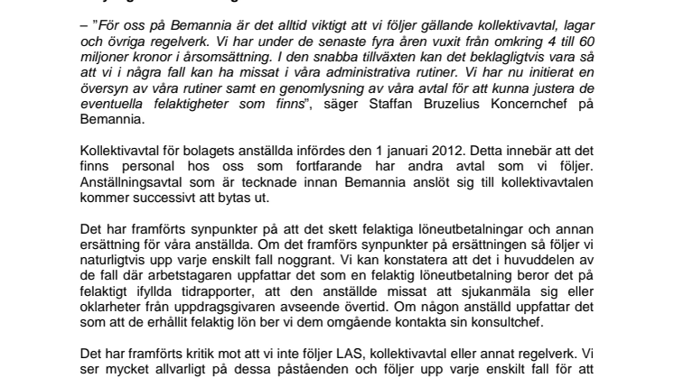 Bemannia tydliggör anställningsförhållanden
