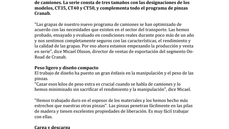Cranab lanza una nueva serie de pinzas para camiones
