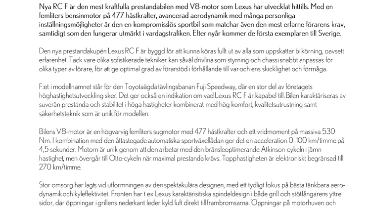 Lexus RC F – kompromisslös prestandabil och väl fungerande vardagsbil