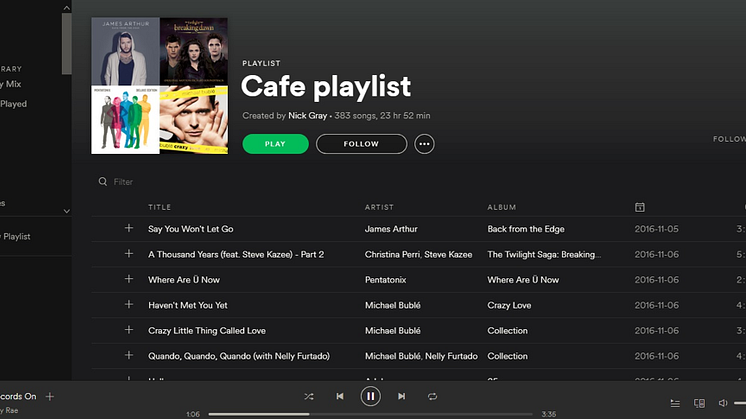 SOURCE: A screenshot of a café playlist on Spotify