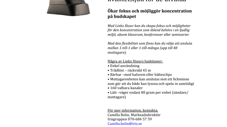 Iris Hjälpmedel lanserar:  Linkx Xtour – trådlöst kvalitetsljud för de utvalda 