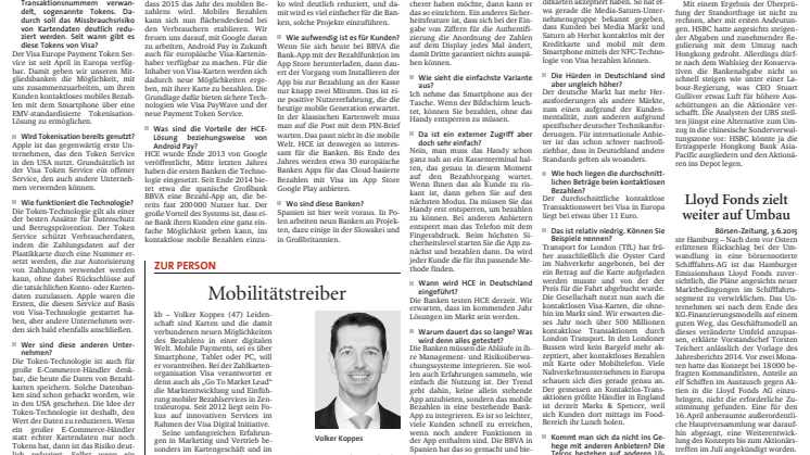Interview der Börsen-Zeitung mit Volker Koppe zum Thema mobiles Bezahlen