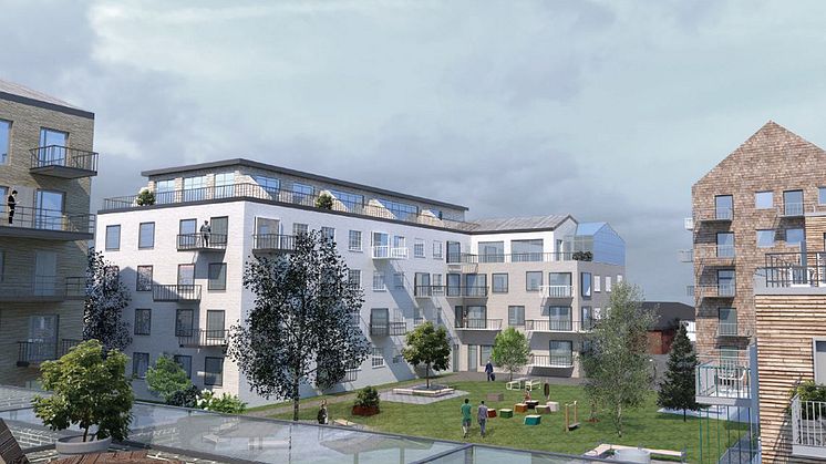 Tidig visionsskiss över det nya bostadskvarteret.         Illustration: Sweco Architects
