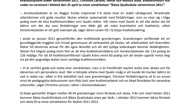 Annelundsskolan i Kävlinge fick utmärkelse för bästa skola
