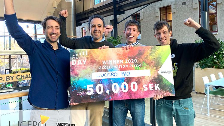 Teamet på Lucero: här efter att de vann Acceleration Pitch 2020 på Chalmers Ventures