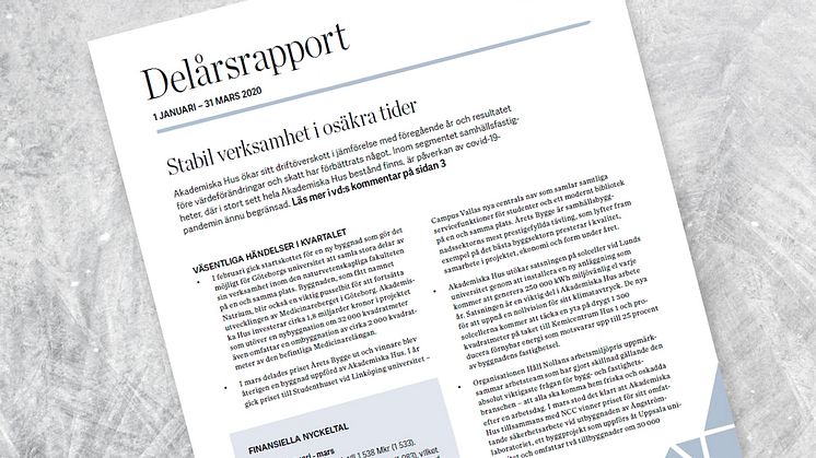 Akademiska Hus delårsrapport 1 januari – 31 mars 2020