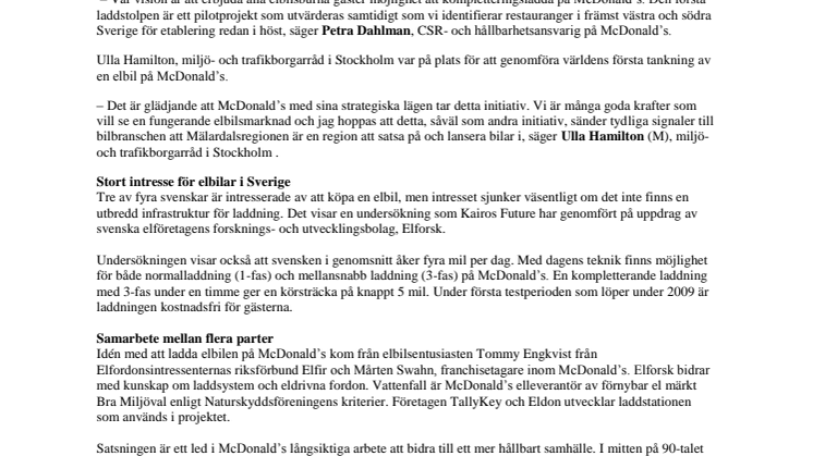 Nu kan gästerna ladda elbilen på McDonald’s