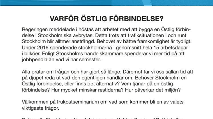 Pressinbjudan: Östlig förbindelse – seminarium om en av Stockholmsregionens viktigaste valfrågor