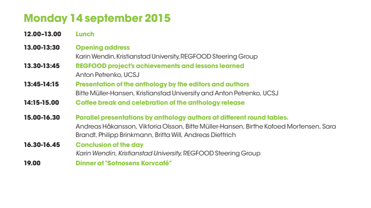 Regfood - program för konferens 14-15 september 2015