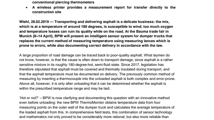 ‘Hot or not’: BPW monitors asphalt delivery using intelligent sensors