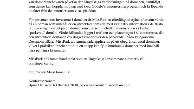 Minskade webbutvecklingskostnader med MissPark