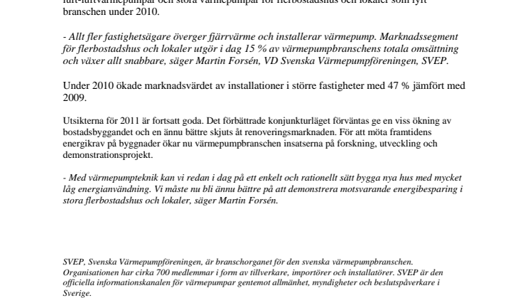 Över 9 miljarder investerades i värmepumpar 2010
