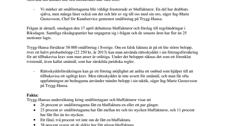Sex av tio småföretagare har fått bluffakturor
