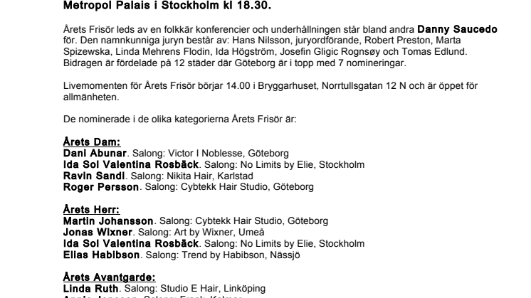 10-års jubilerande Årets Frisör den 7 mars