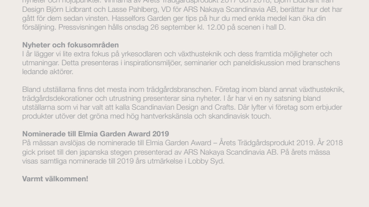 Pressinbjudan: Framtidsspaningar och trädgårdstrender på årets Elmia Garden