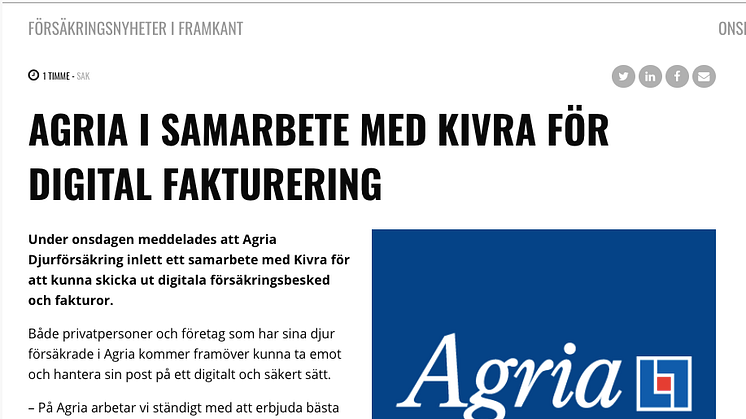 Sak och liv skriver om Agrias samarbete med Kivra