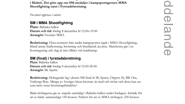SM i MMA och brottning i Malmö på lördag