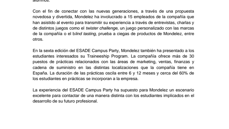 Mondelez Internacional  participa en el ESADE Campus Party