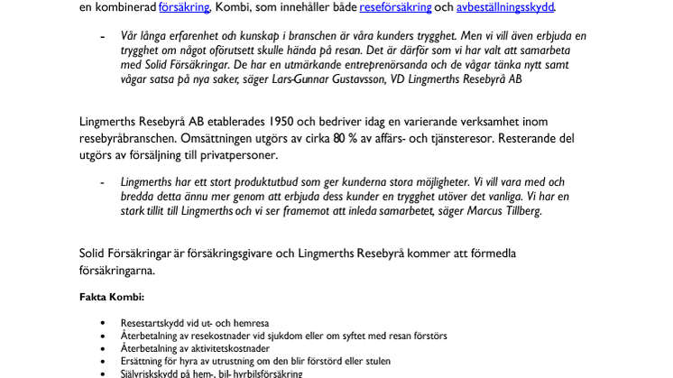 Solid Försäkringar skräddarsyr smart reseförsäkring till Lingmerths Resebyrå