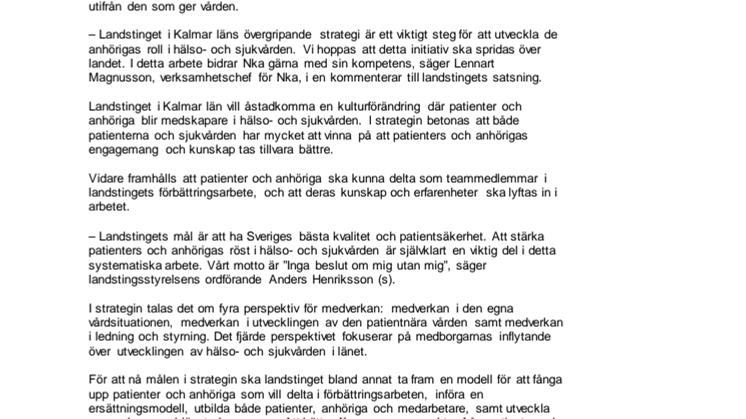 Ny strategi ska stärka patienters och anhörigas roll i sjukvården 