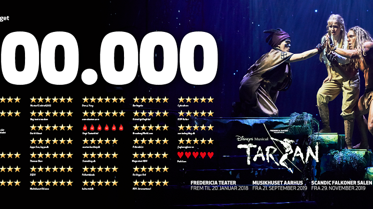 Fredericia Teaters produktion af Disneys Musical TARZAN runder 100.000 solgte billetter og nærmer sig udsolgt i Fredericia