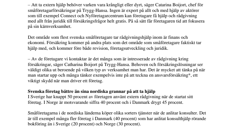 Få nystartade småföretagare tar hjälp utifrån