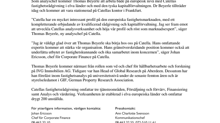 Thomas Beyerle ny analyschef på Catella