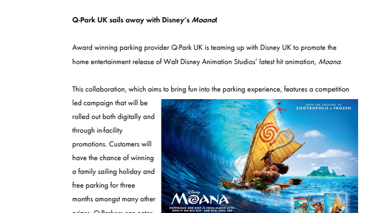 Q-Park UK sails away with Disney’s Moana!
