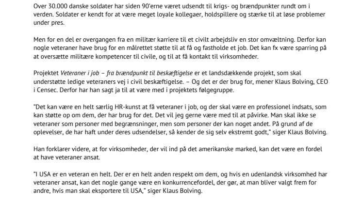 Flere veteraner skal ind i virksomhederne