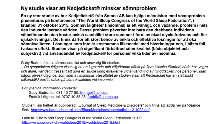 Ny studie visar att Kedjetäcket® minskar sömnproblem