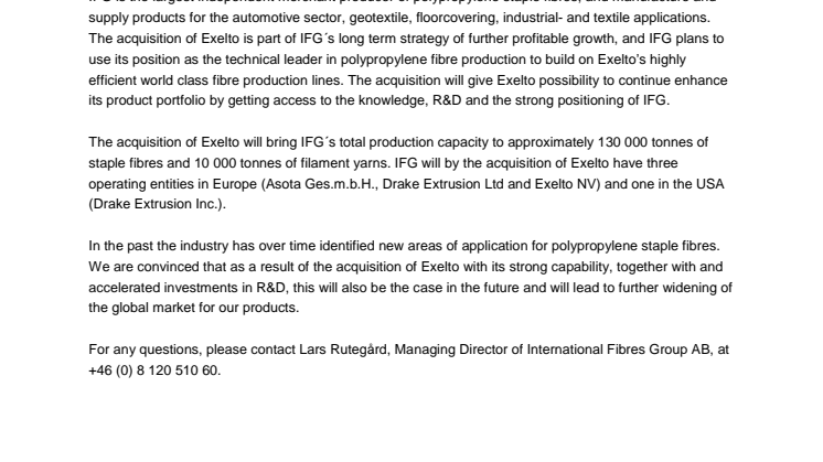 International Fibres Group acquires Exelto NV
