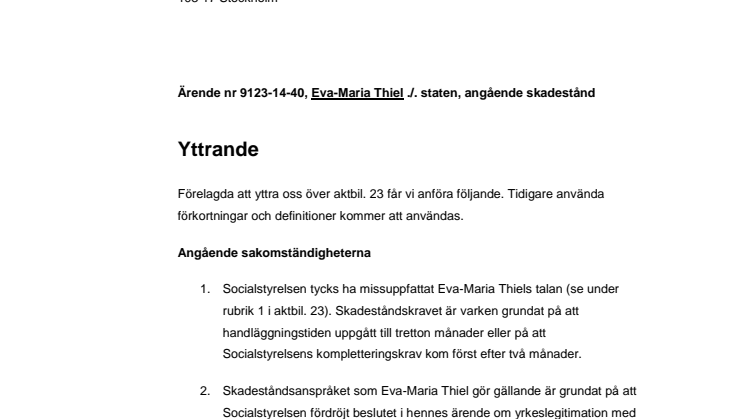 Eva-Maria Thiels svar till JK - 20150213