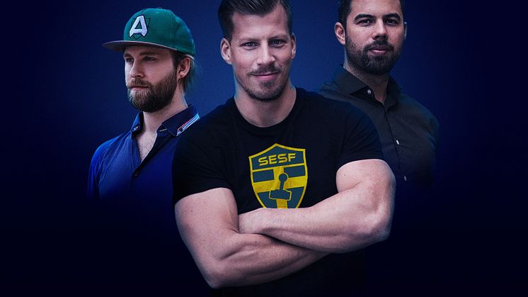 Landslagsledarna t.v Jonathan ”Loda” Berg från The Alliance, Fredrik ”JAEGARN” Kempf från Area Academy och Tommy ”Potti” Ingemarsson.