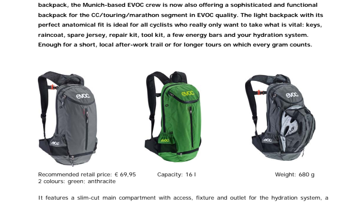 Evoc CC16 Liter Ryggsäck ENG