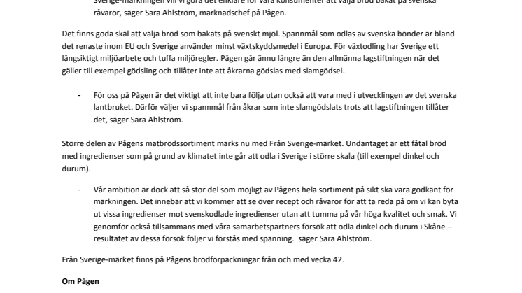 Pågen märker färskt bröd med nya svenskmärkningen